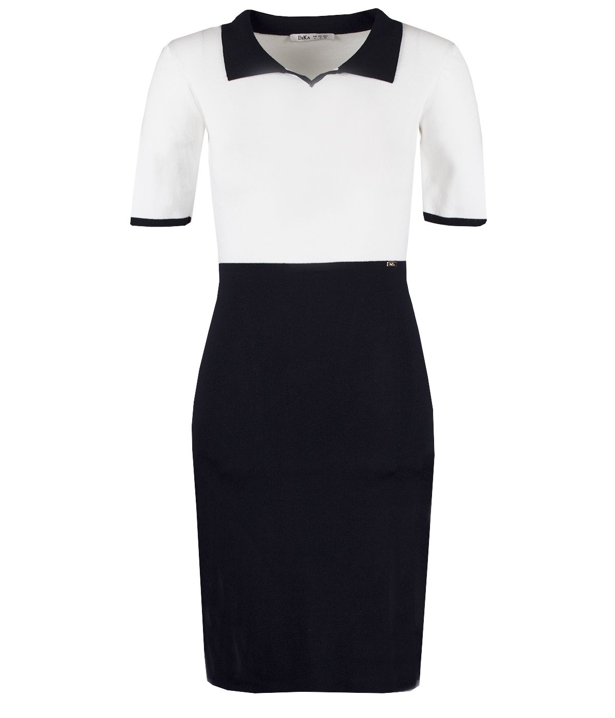 Knitted short-sleeved dress in contrasting tones, with collar and modal in the composition 0